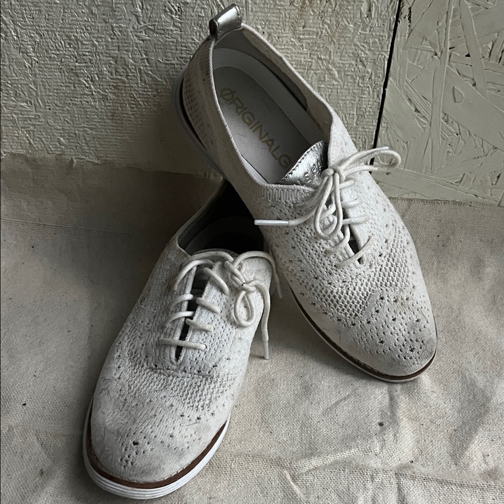 White Lace-Up Perforated Oxford Sneakers